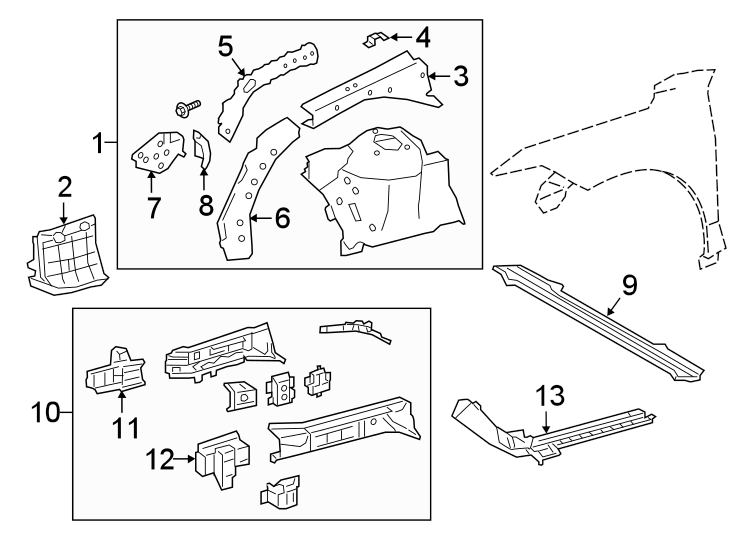 Toyota Avalon Fender Rail Reinforcement Front Upper Lower