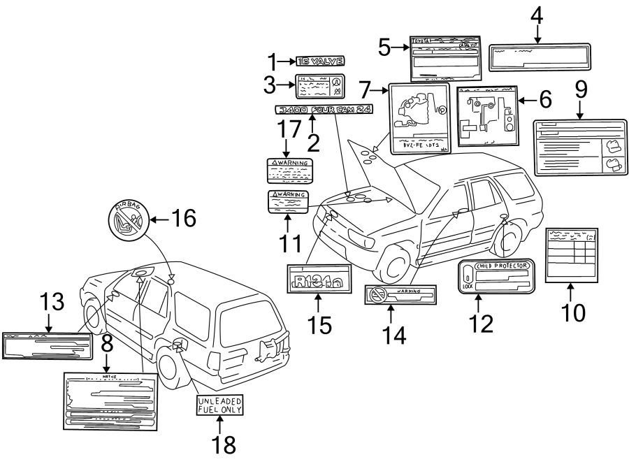 Toyota 4Runner Emission Label. 3.4 liter, California. 3.4 liter