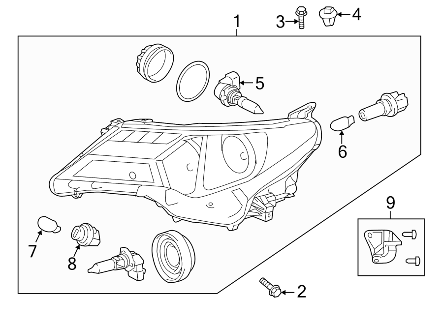 Toyota RAV4 Headlight. Canada built, 201315. Rav4, rav4 hybrid; left