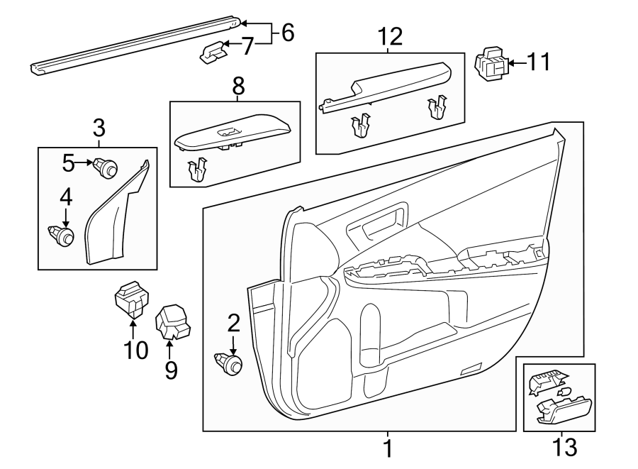 Toyota Camry Door Interior Trim Panel (Front). XLE model, w/o leather ...